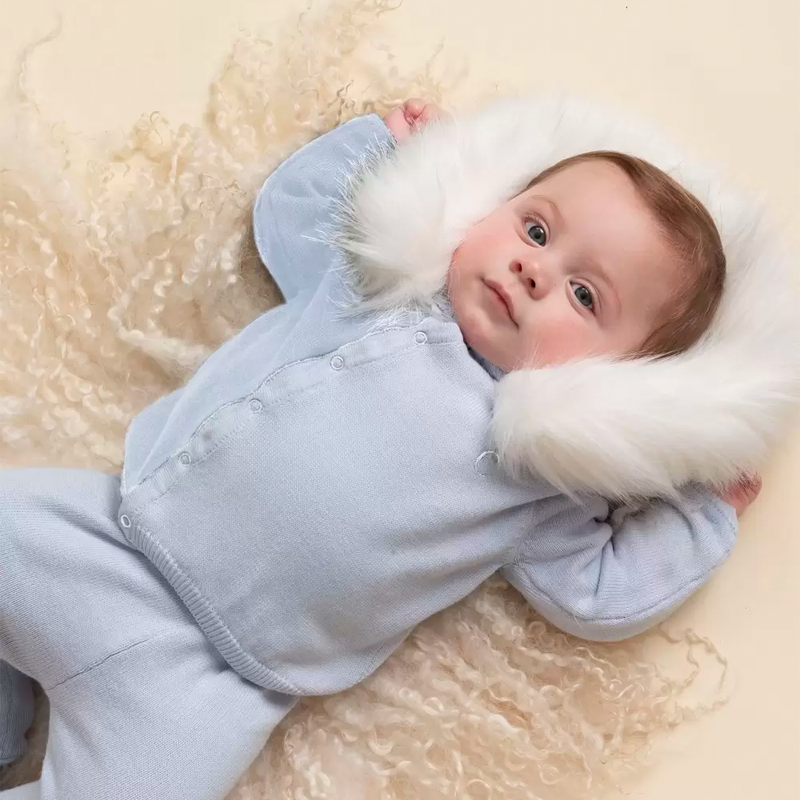 Caramelo Baby Boy's Sky Blue Fur Knit Top & Trousers Set