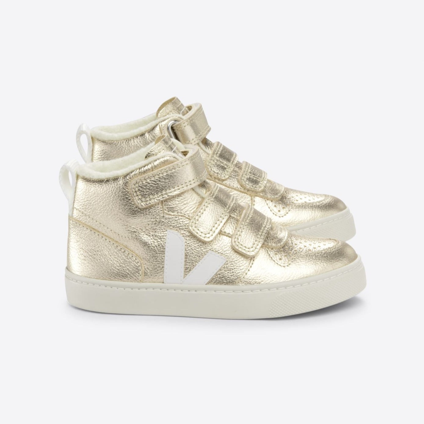 Veja Kid's V-10 Mid Leather Platinum White Trainers