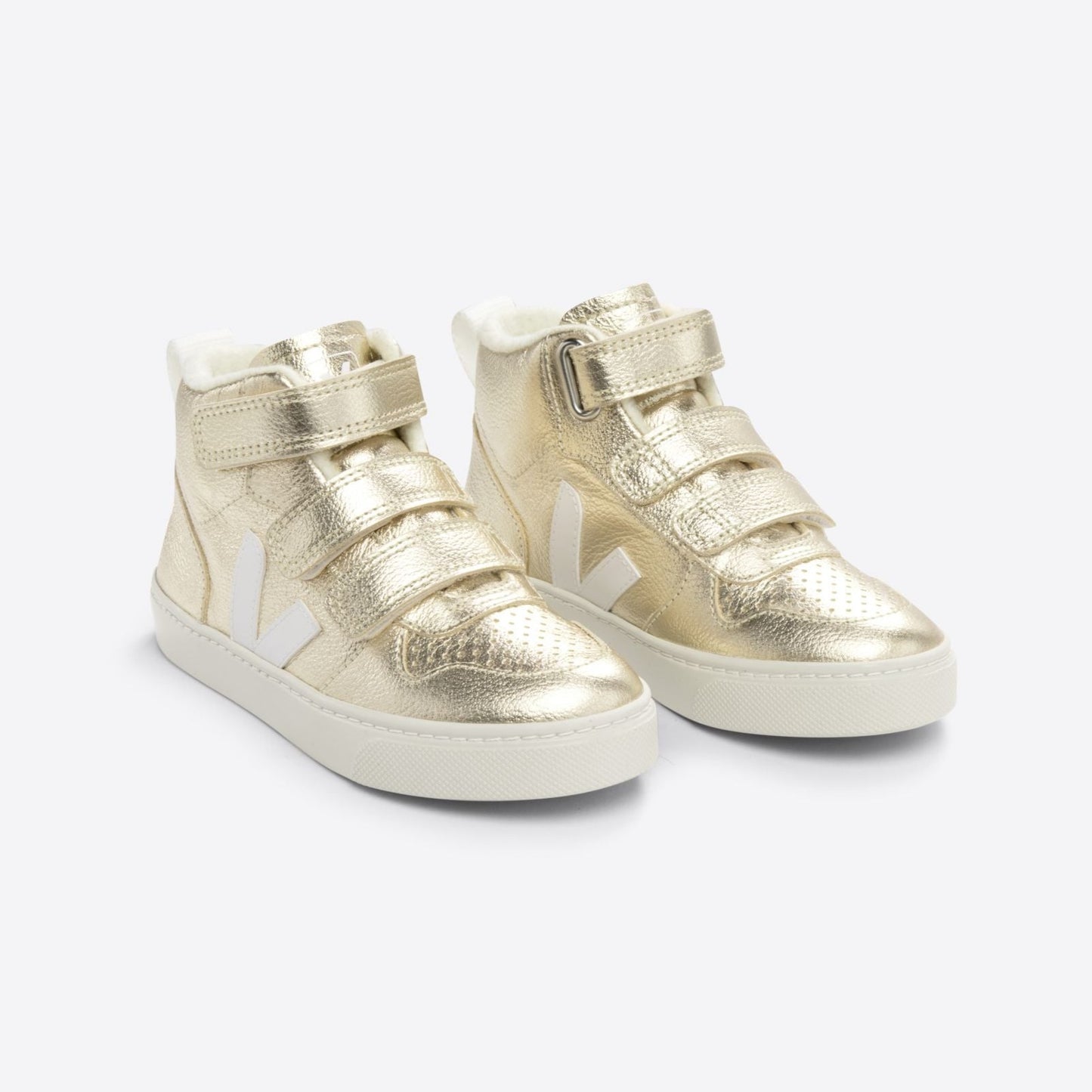 Veja Kid's V-10 Mid Leather Platinum White Trainers