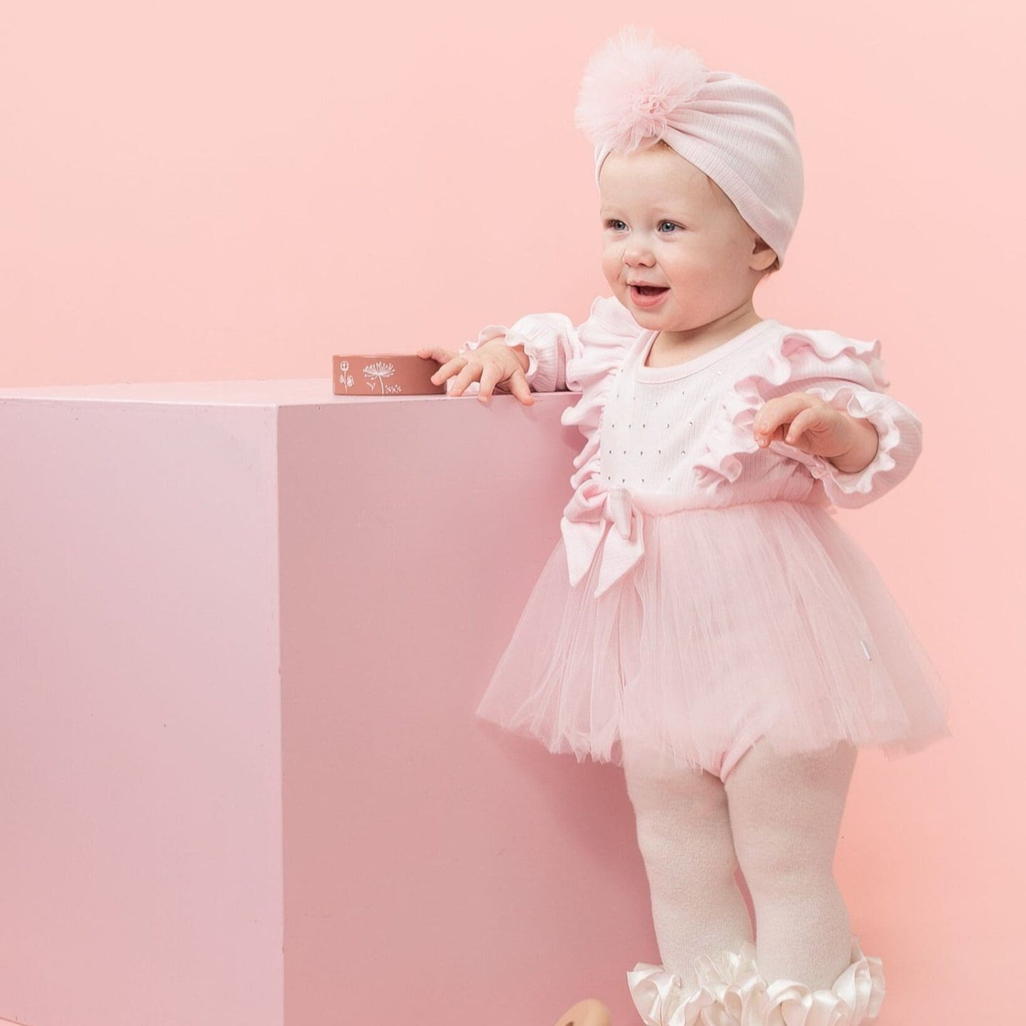 Caramelo Baby Girl's Pink Tulle Dress & Turban Set