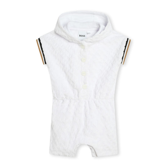 Hugo Boss Baby Boy's White Towelling Hooded Playsuit