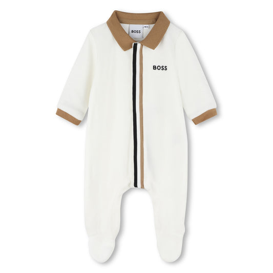 Hugo Boss Baby Boy's Off White Velvet Polo Neck Pyjamas