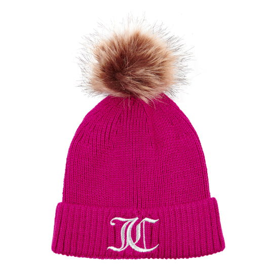 Juicy Couture Girl's Pink & Silver Logo Pom-Pom Hat