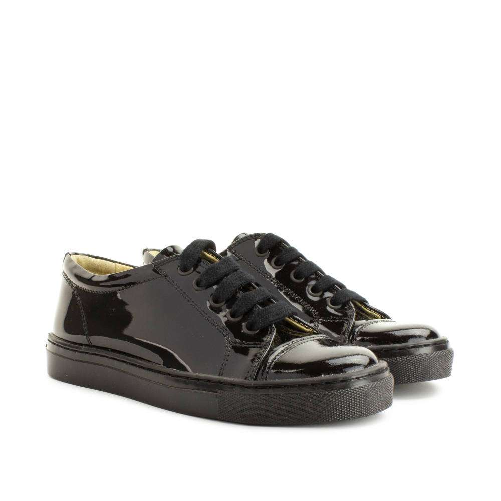 Petasil Girl's Black Leather Peel Patent School Shoes