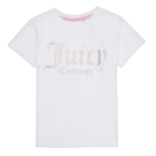 Juicy Couture Girl's White Diamante Logo T-Shirt