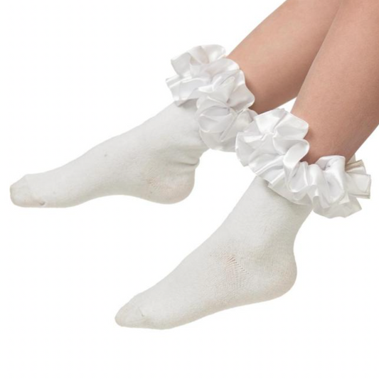 Caramelo Girl's Ivory Ribbon Ankle Socks