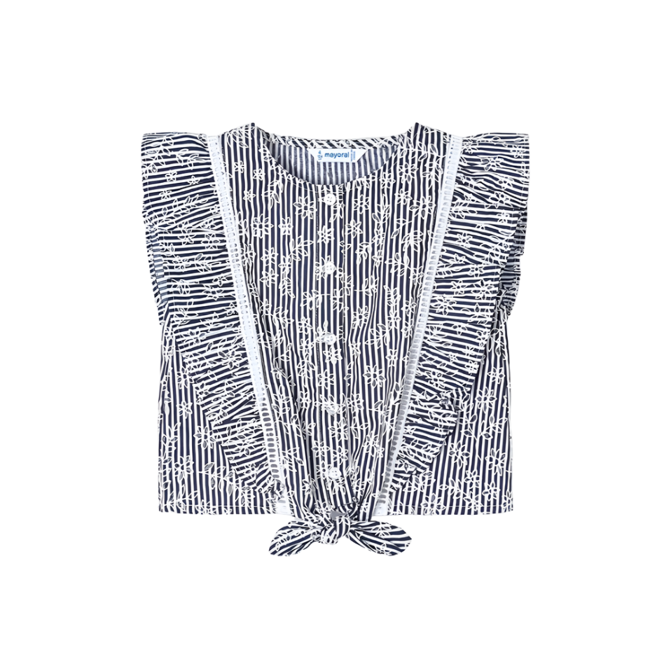 Mayoral Girl's Ink Blue Striped Poplin Blouse