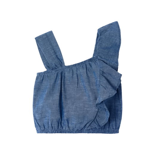 Mayoral Girl's Blue Linen Ruffle Top