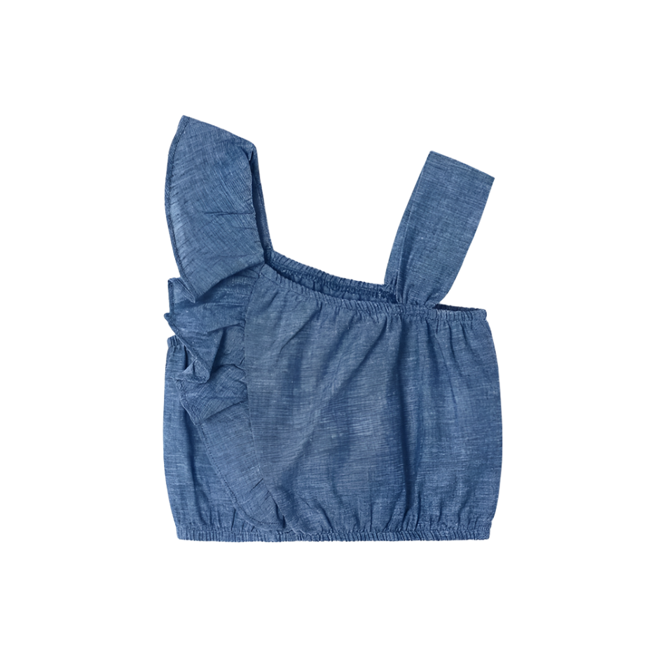 Mayoral Girl's Blue Linen Ruffle Top