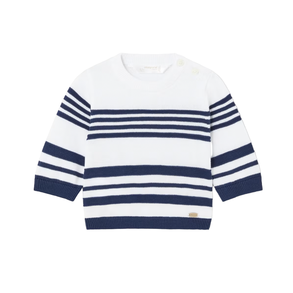 Mayoral Baby Boy's White & Navy Striped Tricot Jumper