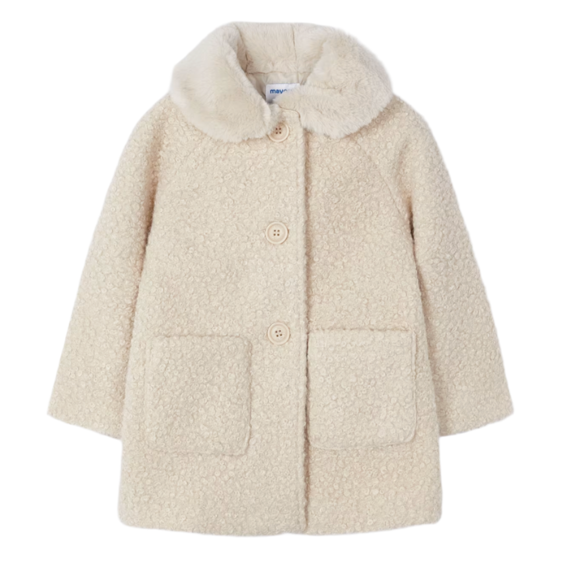 Mayoral Girl's Almond Teddy Fur Collar Coat