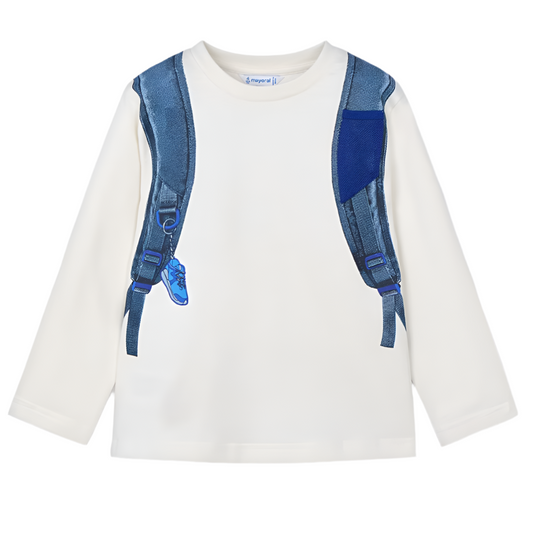 Mayoral Boy's White & Blue Backpack T-Shirt