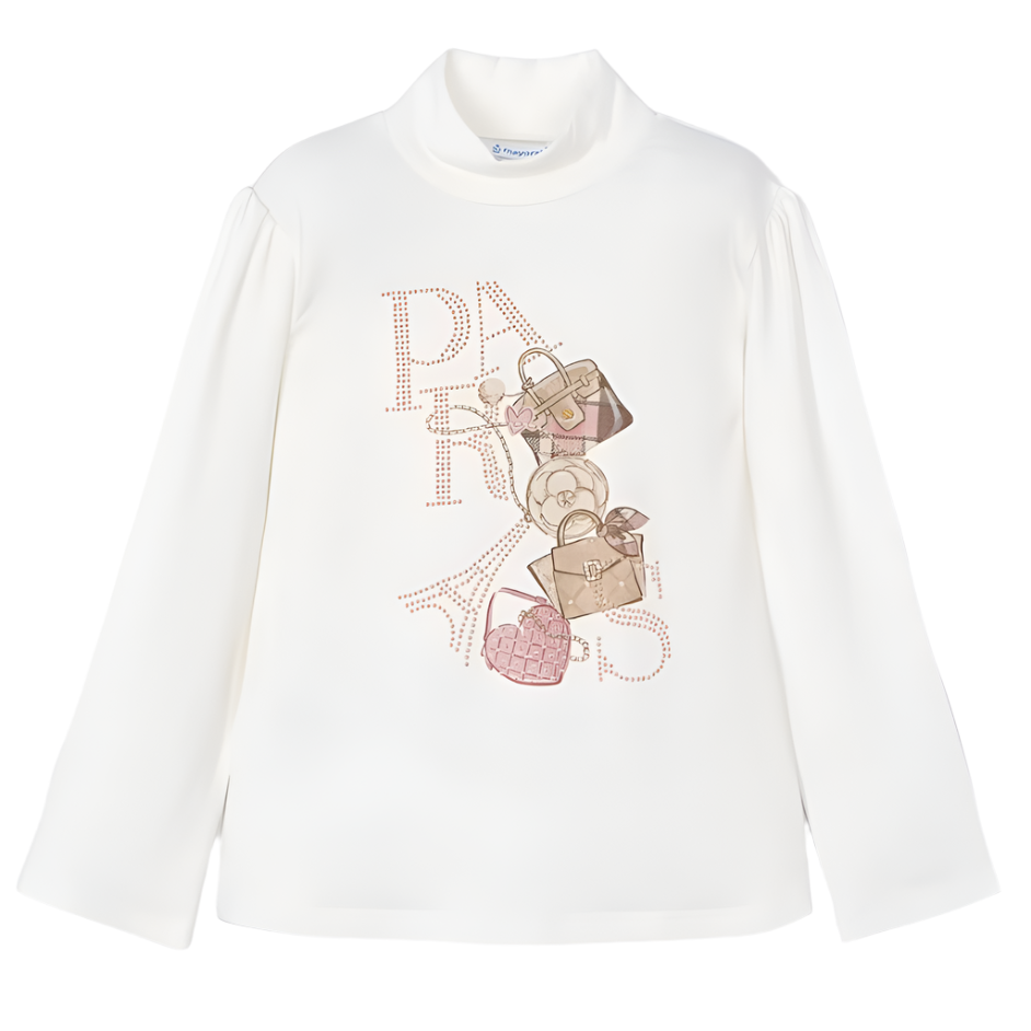 Mayoral Girl's Natural Handbag Print Turtleneck T-Shirt