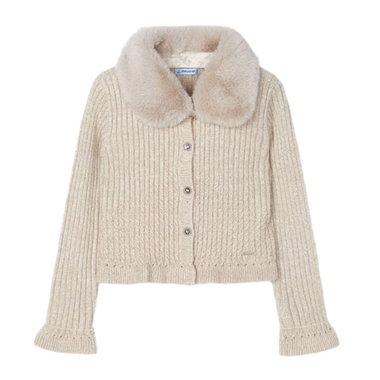 Mayoral Girl's Beige Tricot Knitted Fur Cardigan