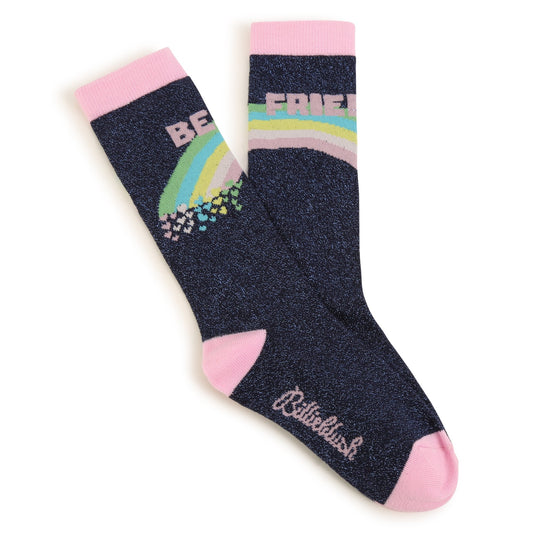 Billie Blush Girl's Navy Tall Rainbow Socks