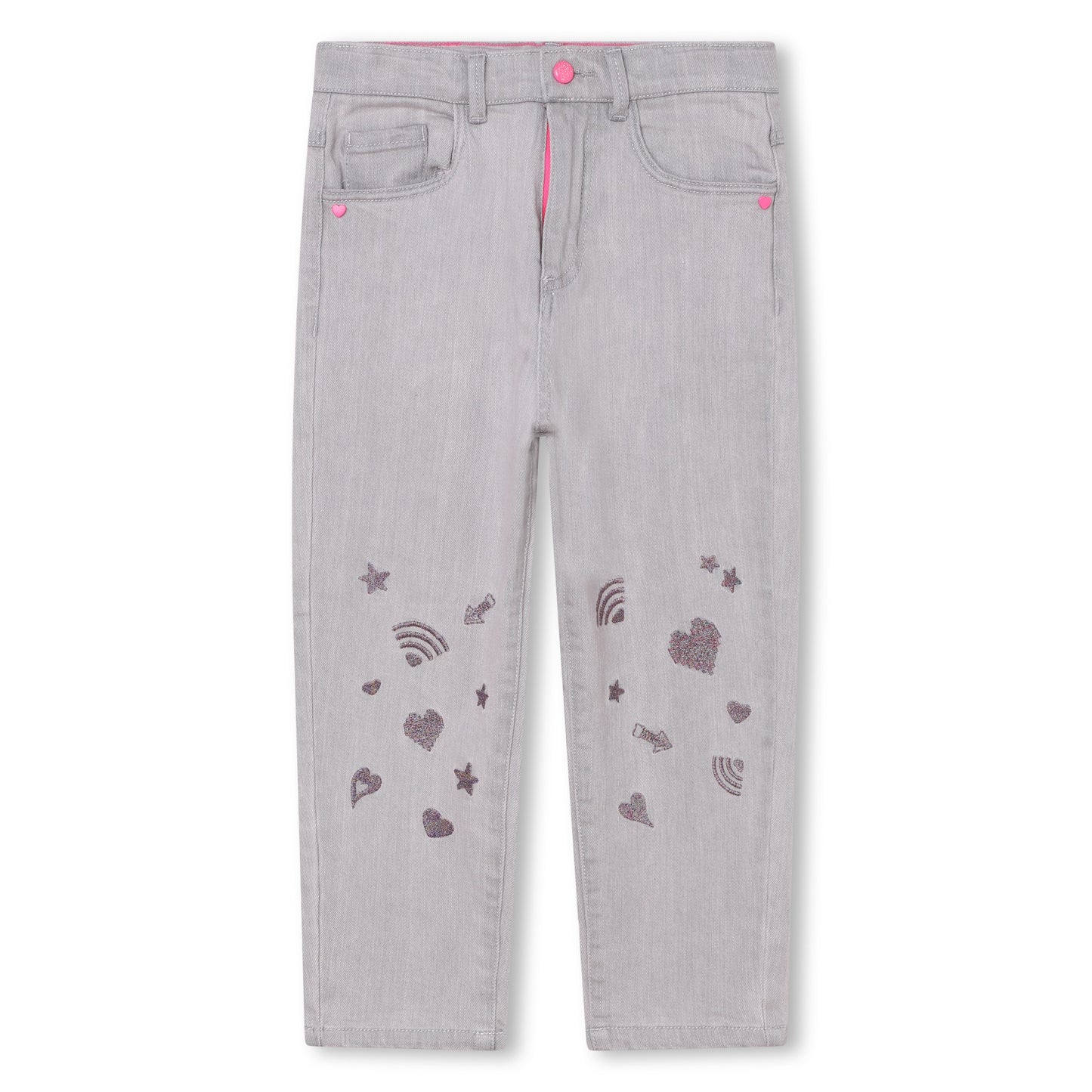 Billie Blush Girl's Denim Grey Embroidered Cotton Jeans