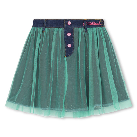 Billie Blush Girl's Green Bi-Material Press-Stud Skirt