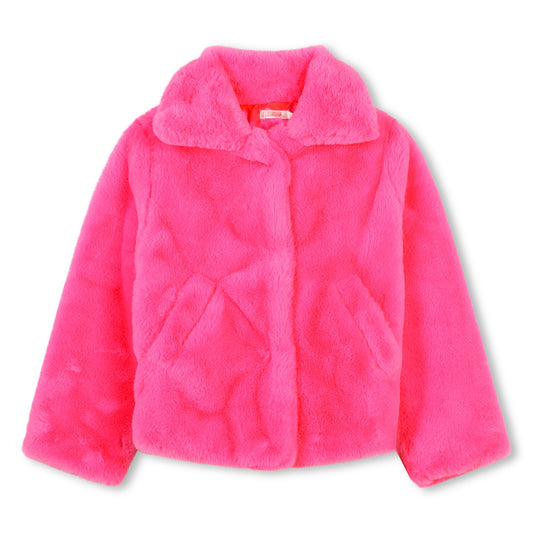 Billie Blush Girl's Bright Pink Fluffy Fleece Coat