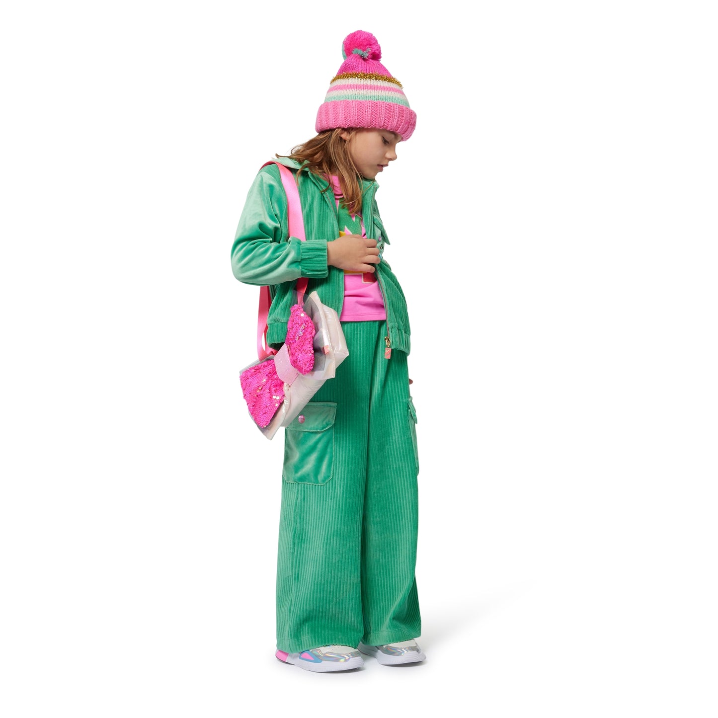 Billie Blush Girl's Green Fleece Hooded Cardigan