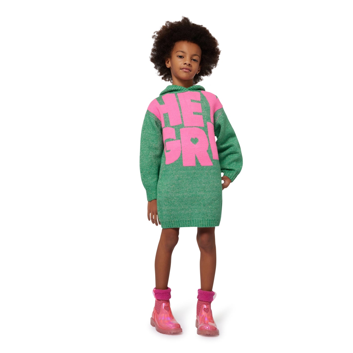 Billie Blush Girl's Green Hooded Sequinned Dress