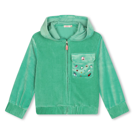 Billie Blush Girl's Green Fleece Hooded Cardigan