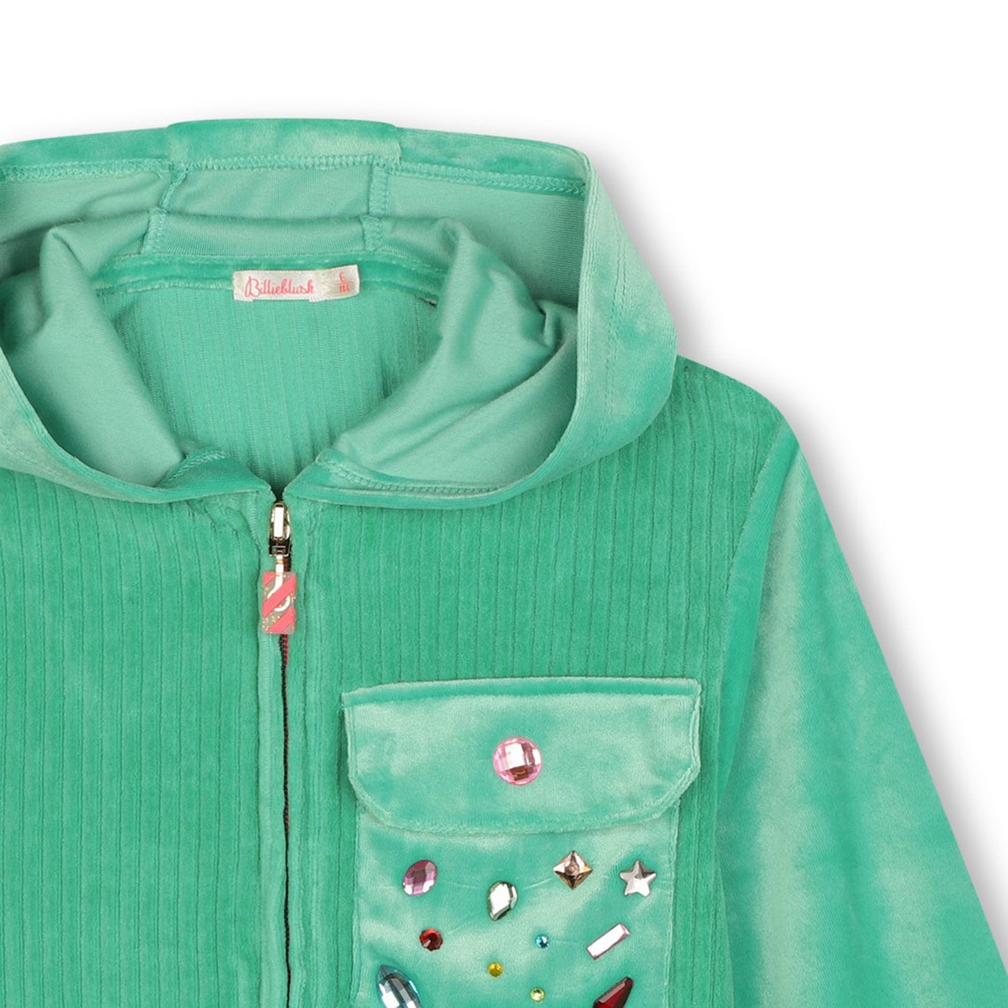 Billie Blush Girl's Green Fleece Hooded Cardigan