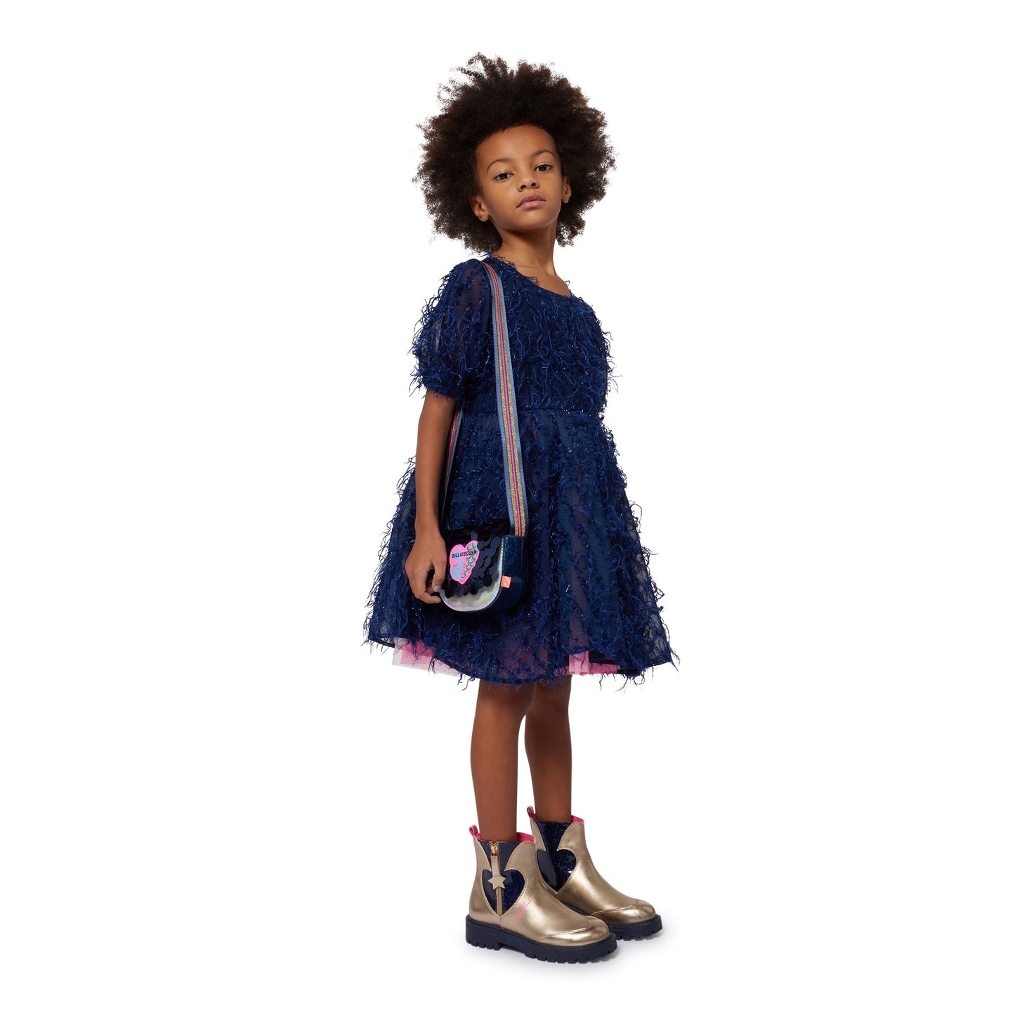 Billie Blush Girl's Navy Sequinned Fringed Dress