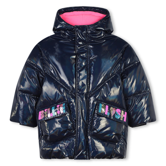 Billie Blush Girl's Navy Quilted Hooded Coat