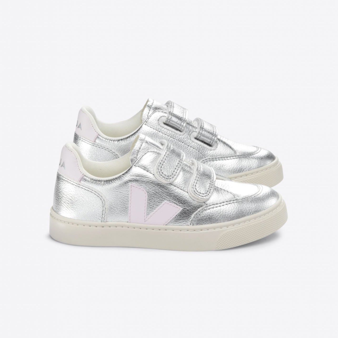 Veja Kid's V-12 Leather Silver Lassi Trainers