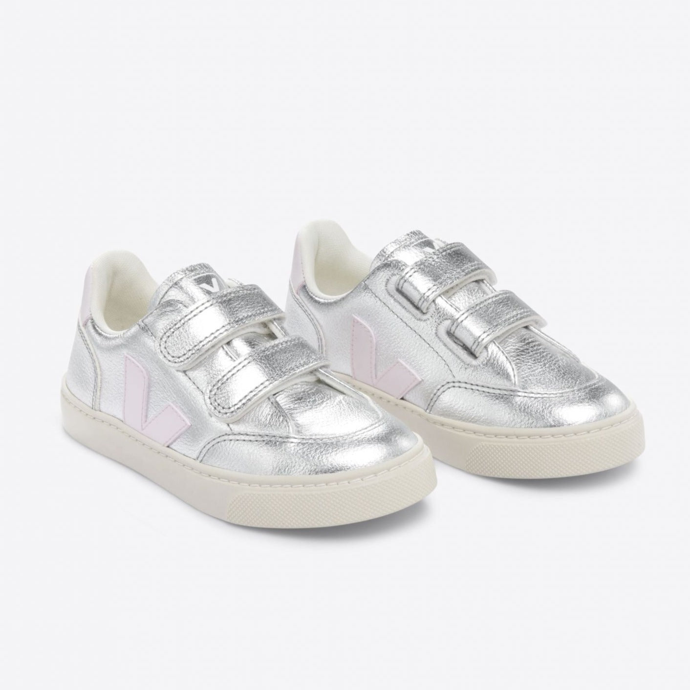 Veja Kid's V-12 Leather Silver Lassi Trainers