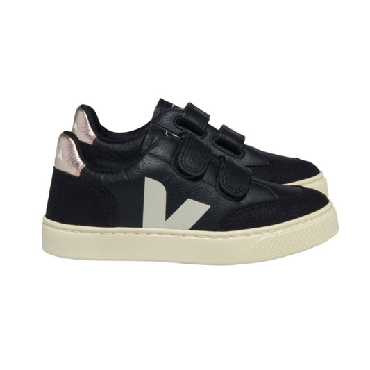 Veja Junior Girl's Black, White & Platinum Leather V-12 Trainers