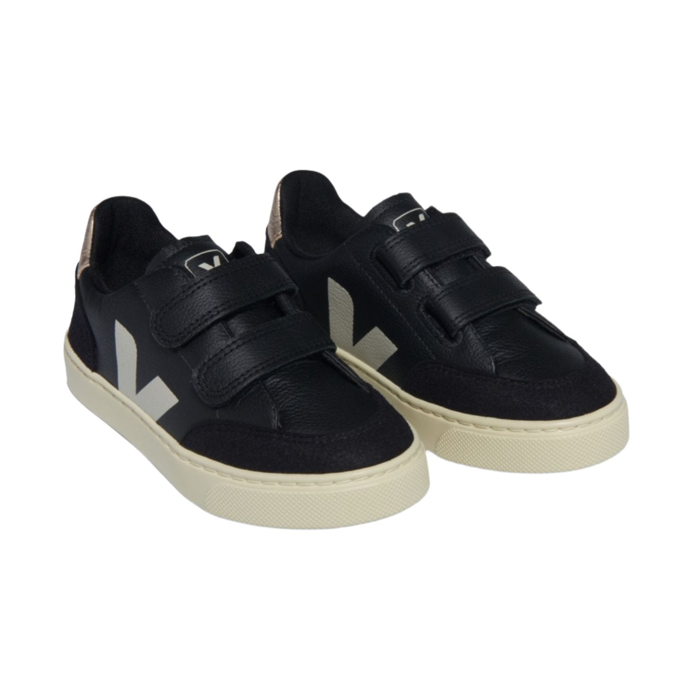 Veja Junior Girl's Black, White & Platinum Leather V-12 Trainers