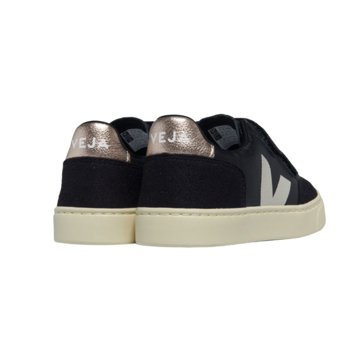 Veja Junior Girl's Black, White & Platinum Leather V-12 Trainers