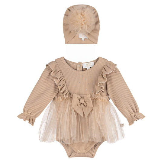 Caramelo Baby Girl's Beige Tulle Dress Set