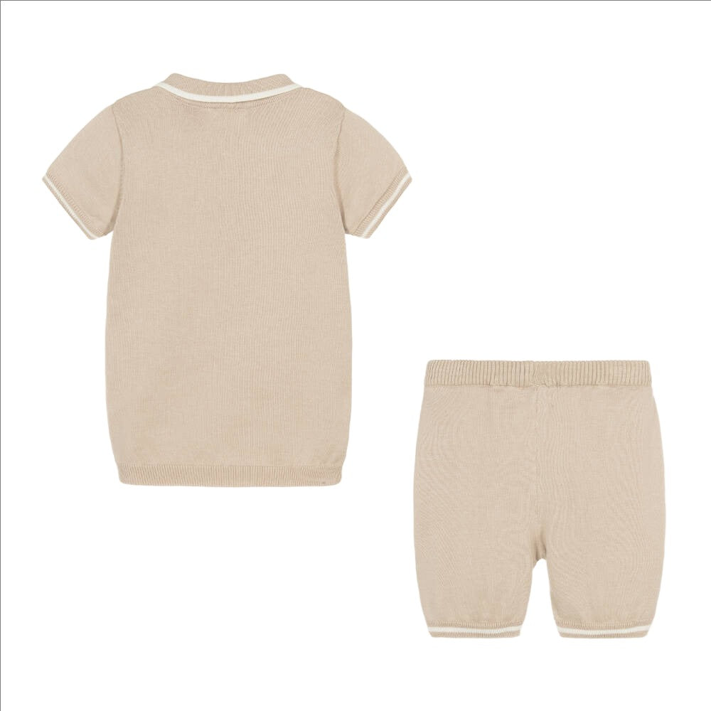 Caramelo Boy's Beige Cotton Knit Shorts Set