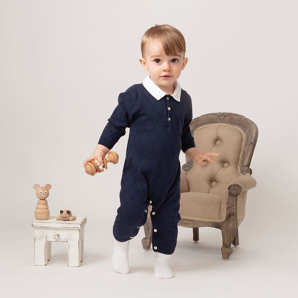 Caramelo Baby Boy's Navy Blue Knitted Babysuit