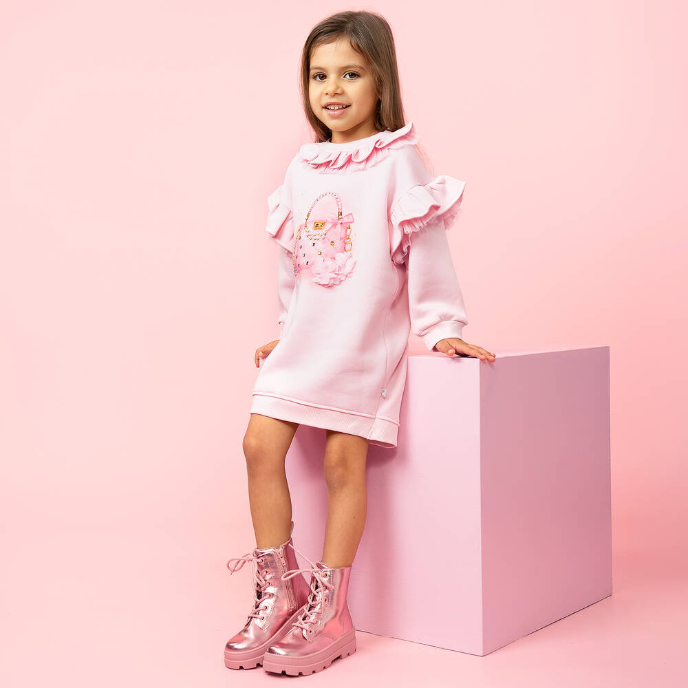 Caramelo Girl's Pink Handbag Sweatshirt Dress