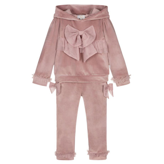 Caramelo Girl's Pink Velour & Tulle Bow Tracksuit