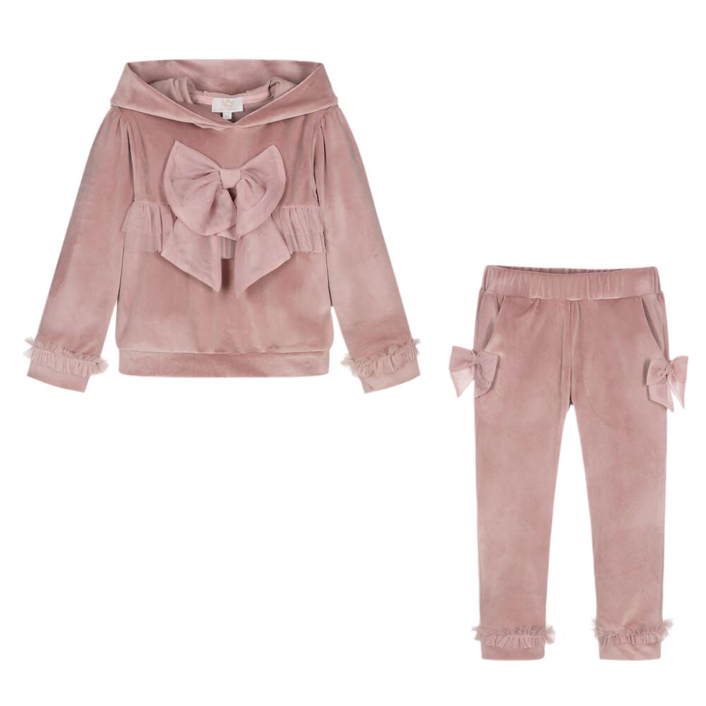 Caramelo Girl's Pink Velour & Tulle Bow Tracksuit