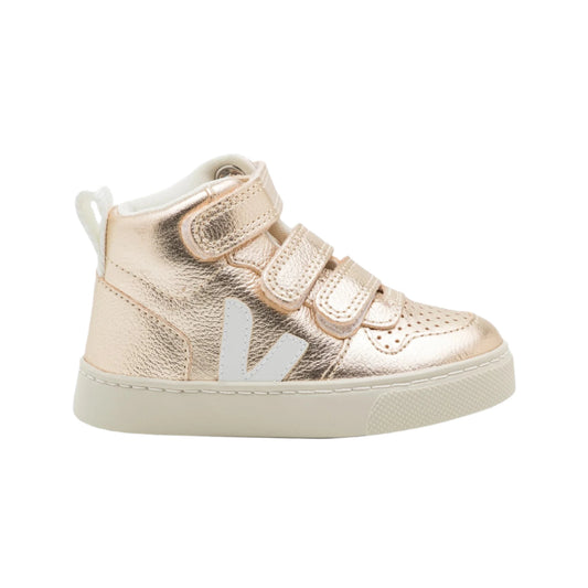 Veja Baby Girl's Platinum & White Leather V-10 Trainers