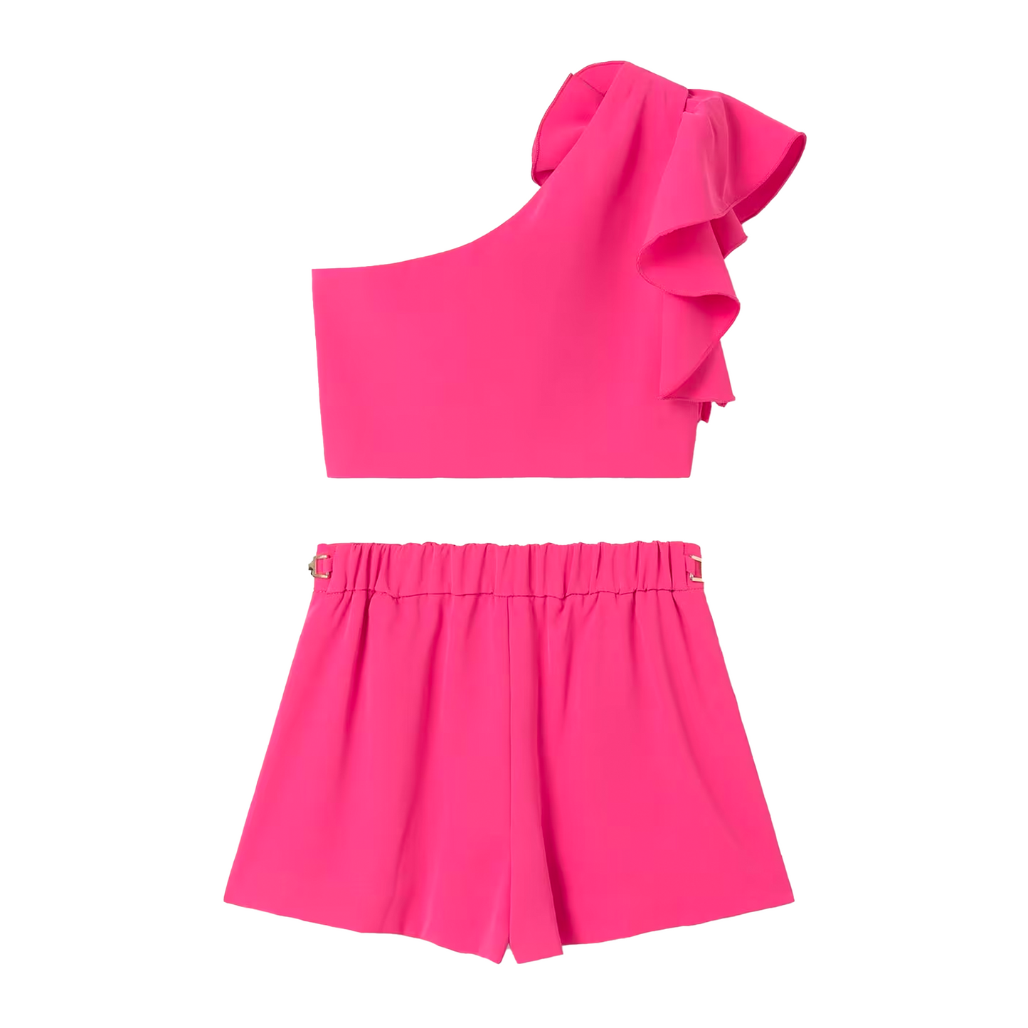 Abel&Lula Girl's Fuchsia Top And Flowy Crepe Shorts Set