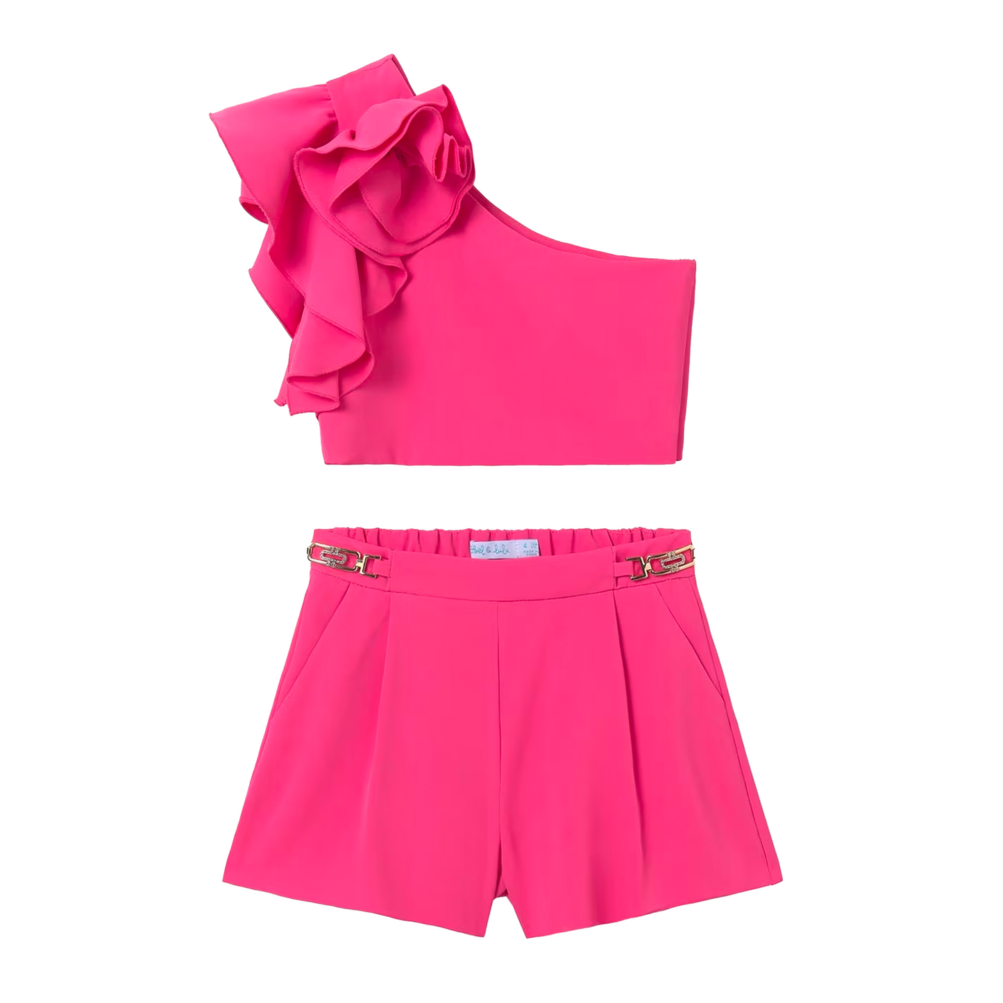 Abel&Lula Girl's Fuchsia Top And Flowy Crepe Shorts Set