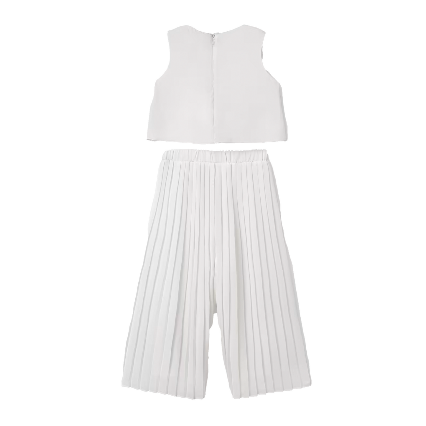 Abel&Lula Girl's Cream Top And Pleated Crepe Trousers Set