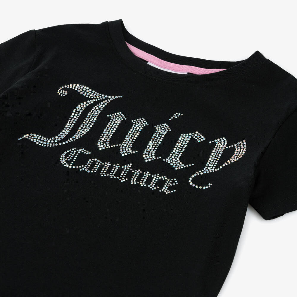 Juicy Couture Girl's Black Diamante Logo T-Shirt