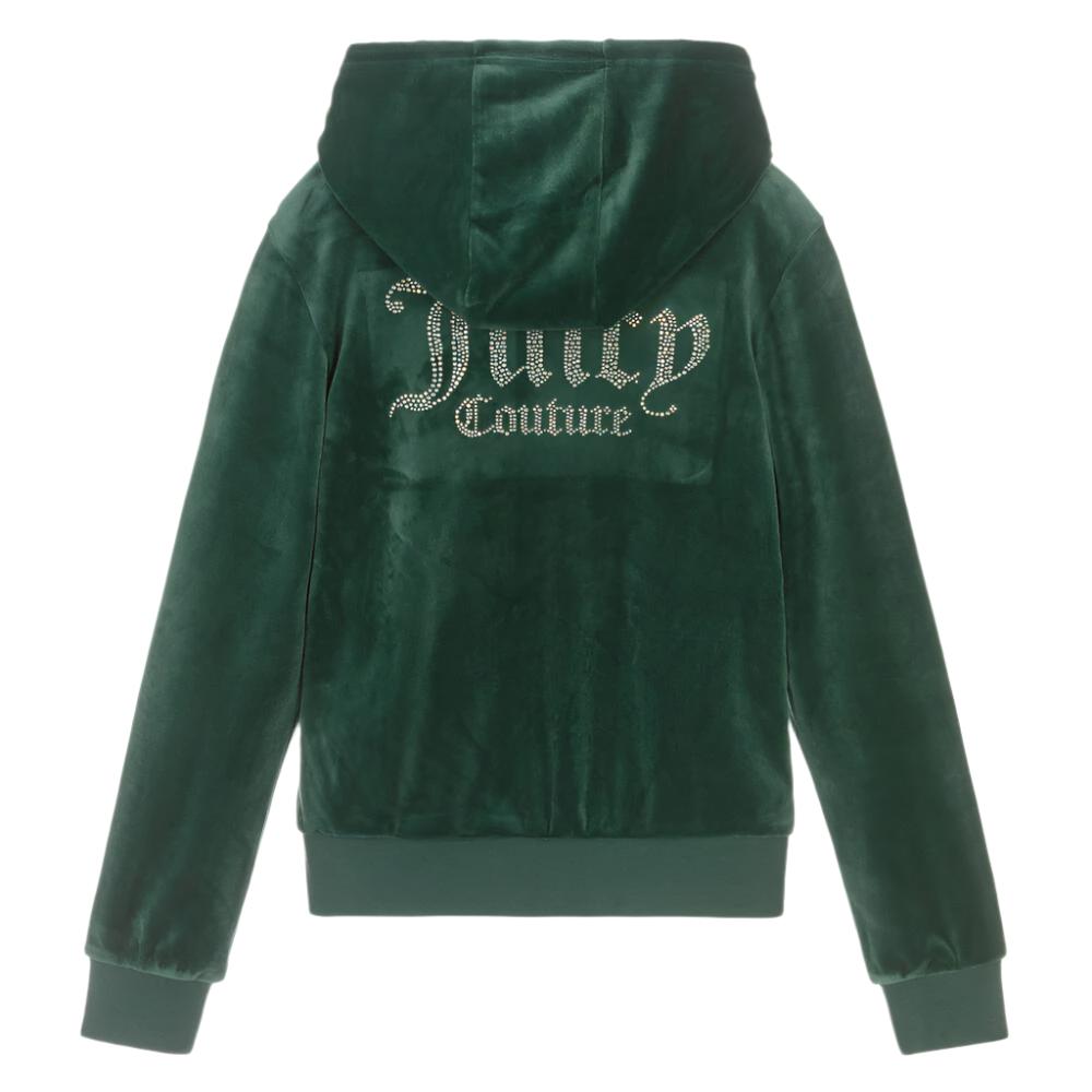 Juicy Couture Girl's Green Velour Diamanté Zip-Up Hoodie