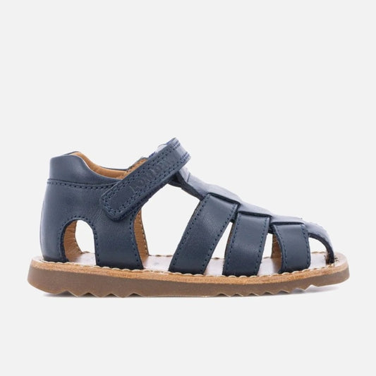 Pom D Api Boy's Navy Blue Smooth Leather Waff Papy Sandals