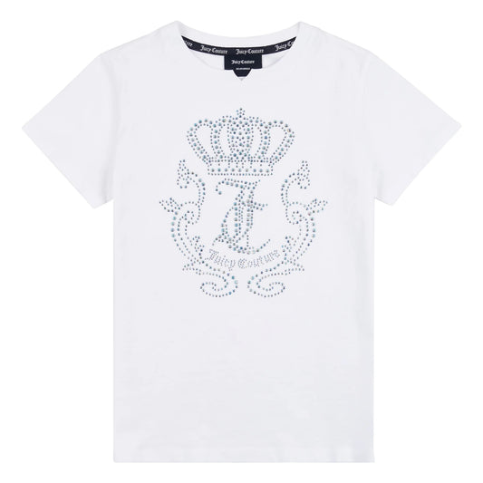 Juicy Couture Girl's White Diamanté Crown Logo T-Shirt