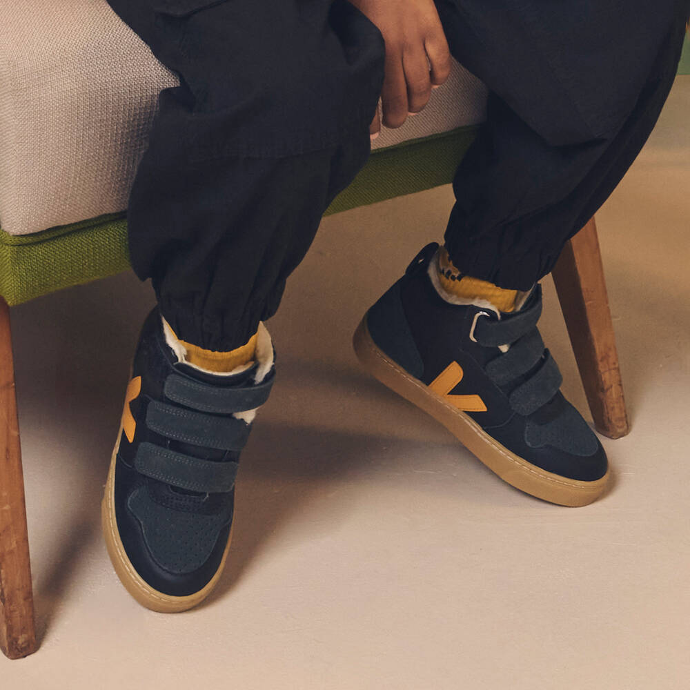 Veja Baby Boy's Black & Yellow Leather V-10 Trainers