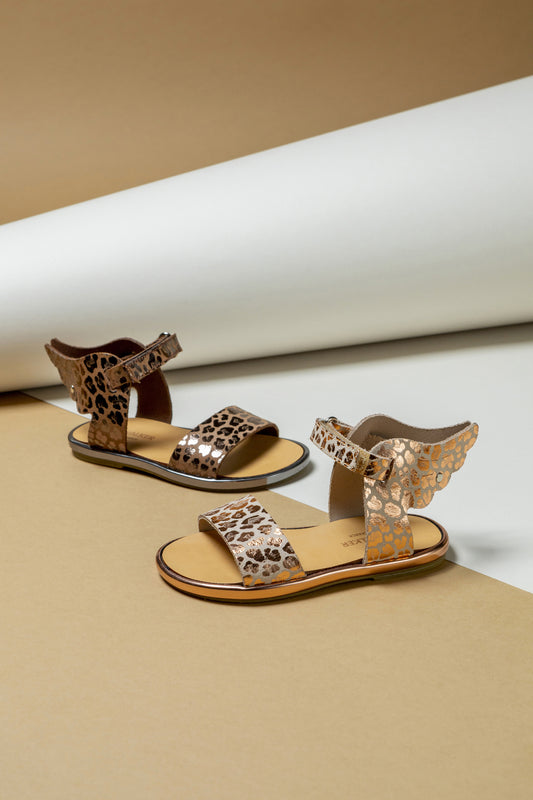 Babywalker Girl's Winged Metallic Leopard Print Hermes Sandals