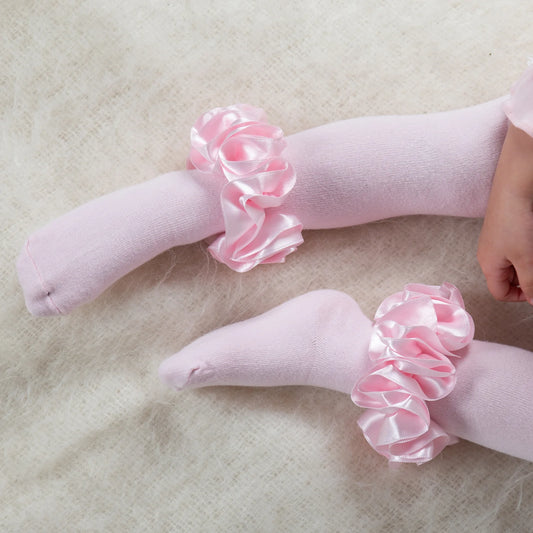 Caramelo Baby Girl's Pink Satin Ruffle Tights